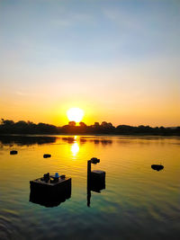 Scenic view of lake against sky during sunset