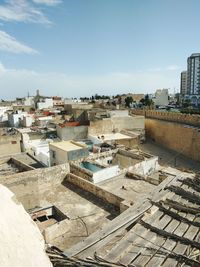 High angle view of cityscape against sky