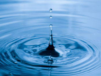 Close-up of drop falling in water