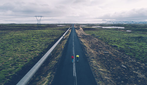 High angle view of highway against sky