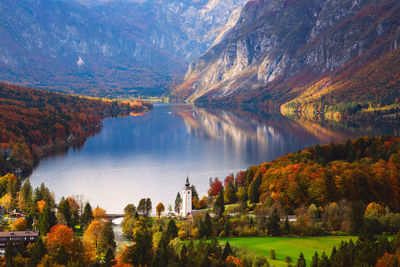 Scenic view of lake by trees during autumn