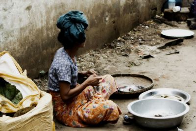 Woman working in bowl