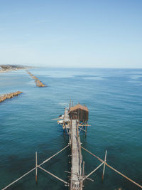 High angle view of sea against clear sky