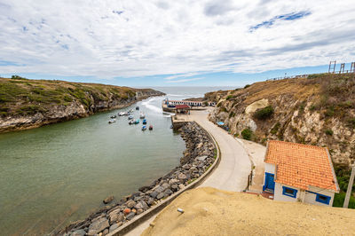 High angle view of beach against sky