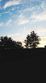 Silhouette trees on field against sky during sunset