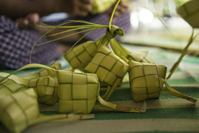 A bunch of ketupat, traditional malay cuisine made with the coconut leaves for the eid celebration.