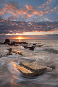 Scenic view of sea at sunset