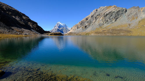 Mount chenrezig and boyongcuo lake in yading nature reserve, daocheng, china