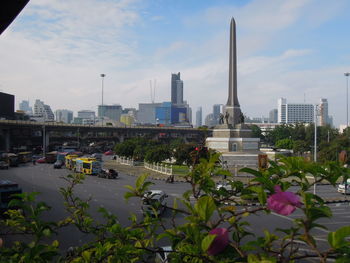 View of city against cloudy sky