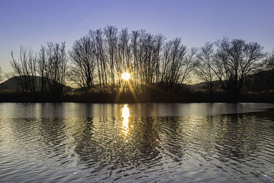 Scenic view of lake against sky during sunset