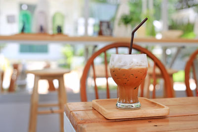 Close-up of drink on table at cafe