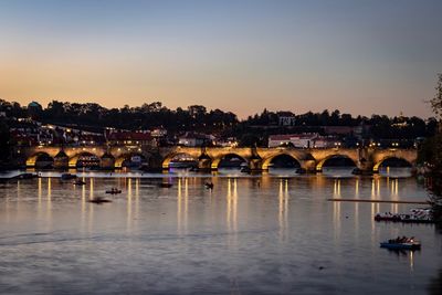 Bridge over river against sky during sunset