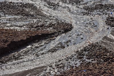 High angle view of surf on land