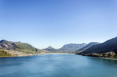 Scenic view of lake against clear blue sky