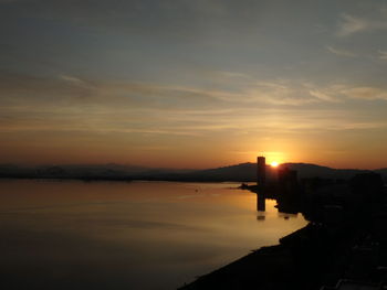 Scenic view of lake against sky during sunset