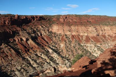 Looking down at a colorful ravine in utah