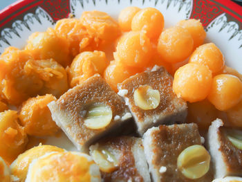 Close-up of food served in plate