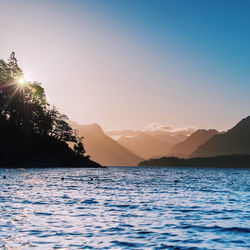 Scenic view of mountains against sky during sunset