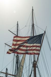 Low angle view of american flag waving on ship