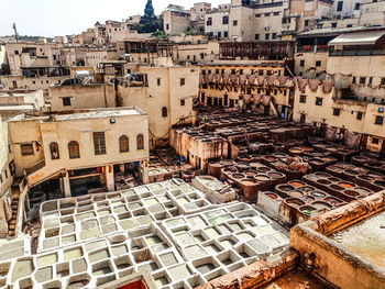 High angle view of buildings in city