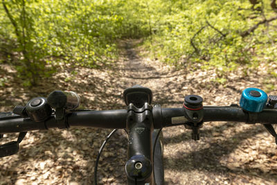 High angle view of bicycle on field