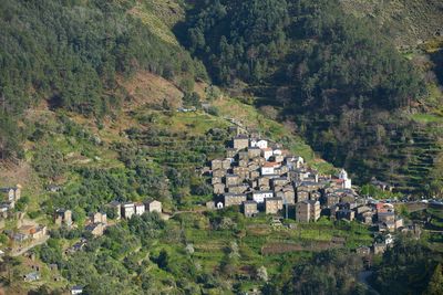 Piodao aerial drone view of schist shale village in serra da estrela, portugal