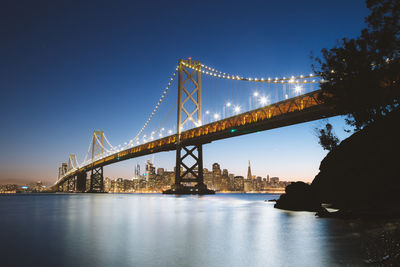 View of suspension bridge at dusk