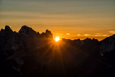 Scenic view of mountains against sky during sunset