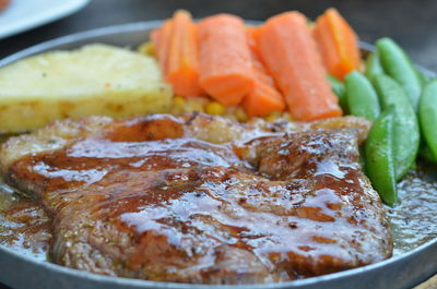 Close-up of food served in plate