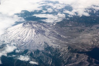 Aerial view of snowcapped mountains against sky