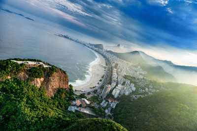 High angle view of sea against cloudy sky