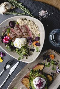 High angle view of food on table