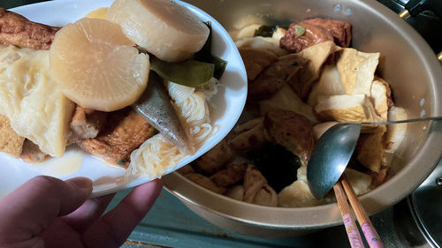 High angle view of food in bowl