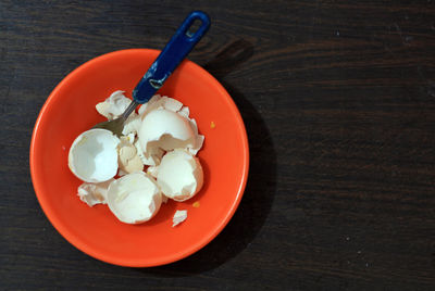 High angle view of breakfast on table