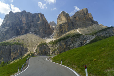 Panoramic view of road amidst mountains against sky