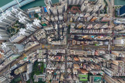 High angle view of city buildings