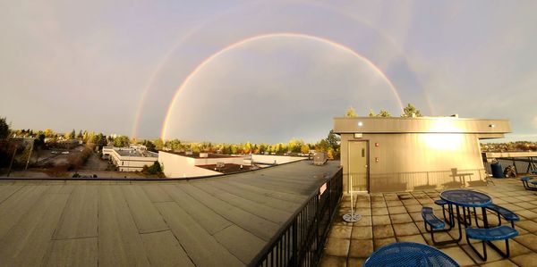 Panoramic view of rainbow over buildings in city