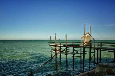 View of sea against clear blue sky