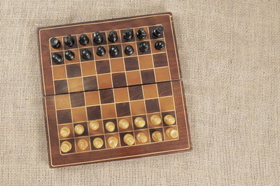 High angle view of chess board