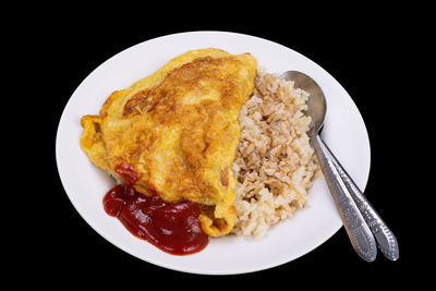 Directly above shot of breakfast served in plate