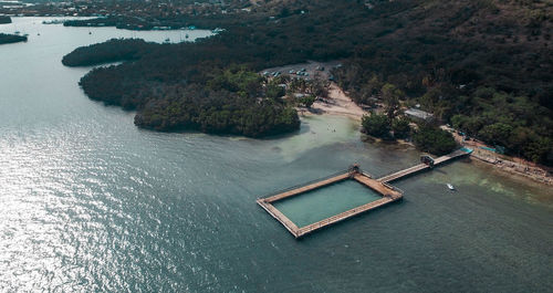 High angle view of boats in sea