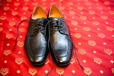 High angle view of shoes on floor