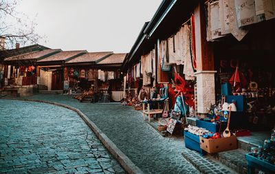 Traditional  bazaar of antiques on the tiny road in the old town of kruja...