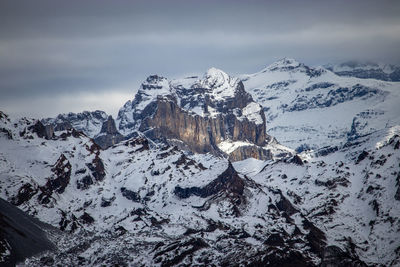 Scenic view of snowcapped mountains against sky during winter