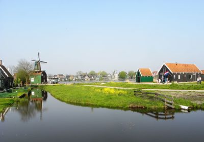 View of built structures against clear sky