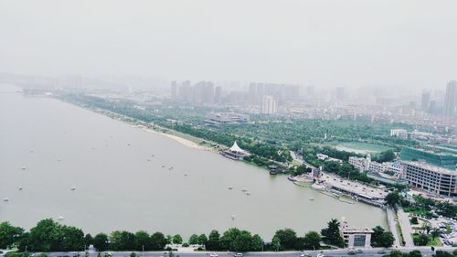 Panoramic view of cityscape against clear sky