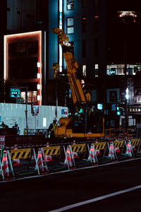 View of construction site at night