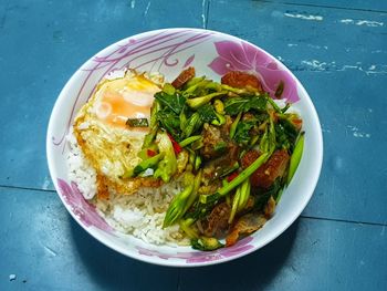 High angle view of meal served in bowl