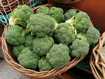 High angle view of vegetables in basket on table