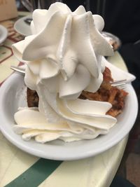 High angle view of dessert in plate on table